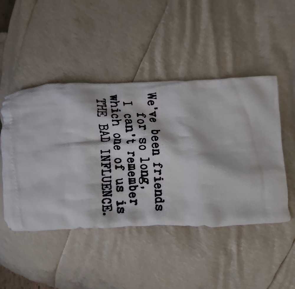 Source Unknown White Kitchen Towel with Black Text